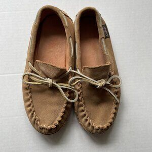 L.L. Bean Wicked Good Original Camp Mocs Deerskin Lined Tan Slip On Size 7